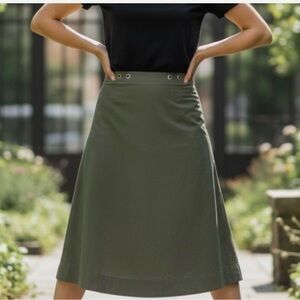 Anthropologie Army Green Midi Skirt Women’s Size S  Cotton Grommet Elastic Waist